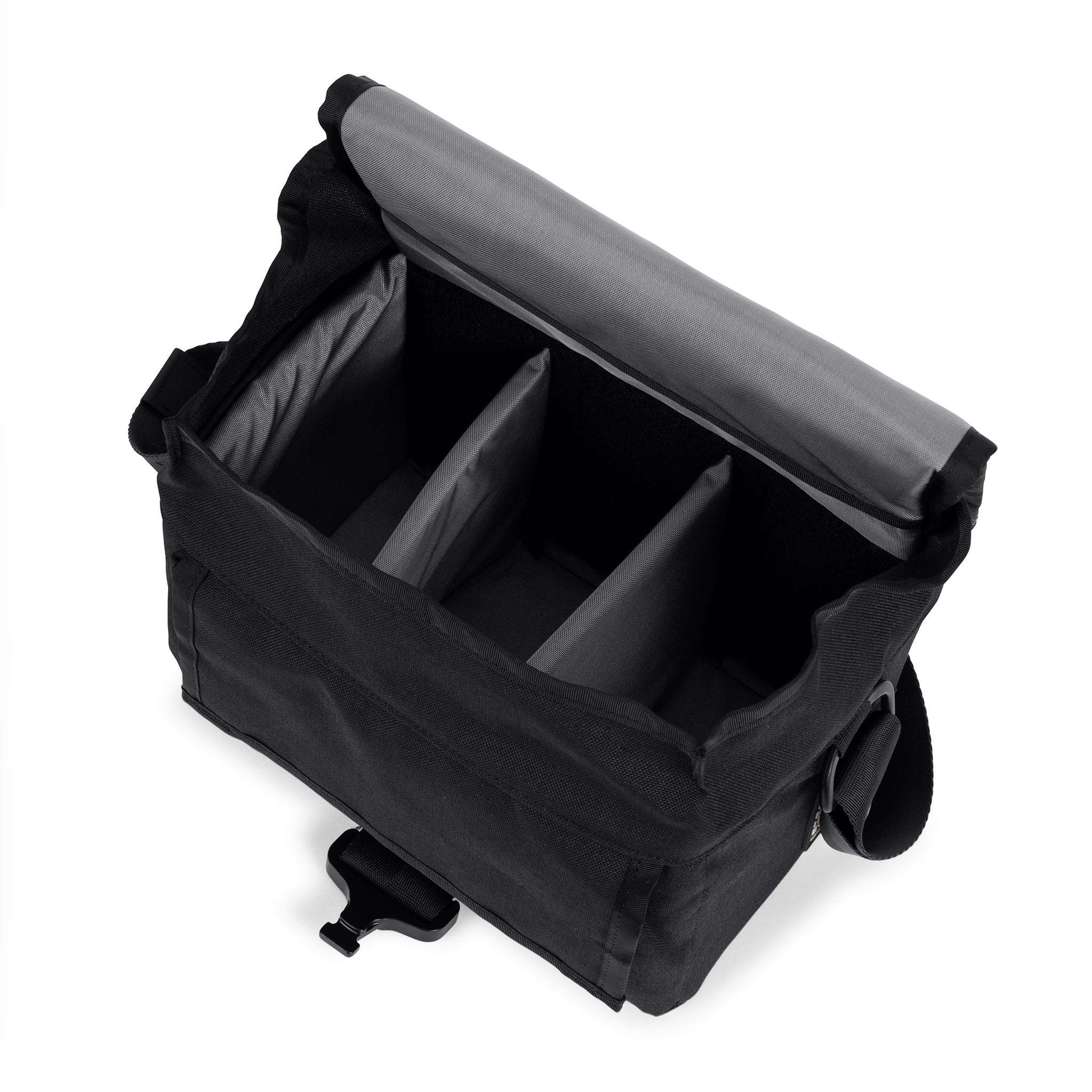 Interior - handmade camera bag - weatherproof - adjustable velcro dividers - mirrorless camera - DSLR lens - travel camera padded bag - XPAC - made in USA