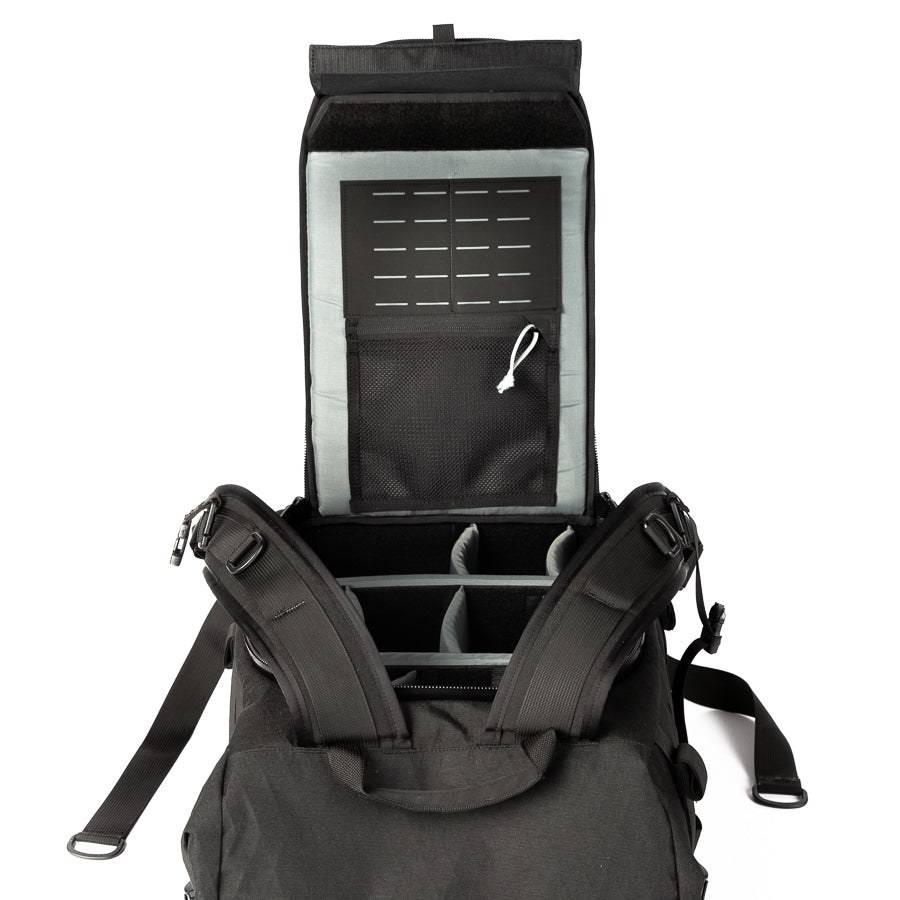  handmade camera backpack - YKK zippers - adjustable velcro dividers - TPU liner - XPAC - made in USA