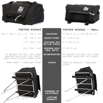 Porteur Rackbag - Waterproof Bike Bag - XPac, Waxed Canvas &amp; Cordura - Front Rack Bicycle Bag - 16L expands to 30L Capacity - Handmade in USA